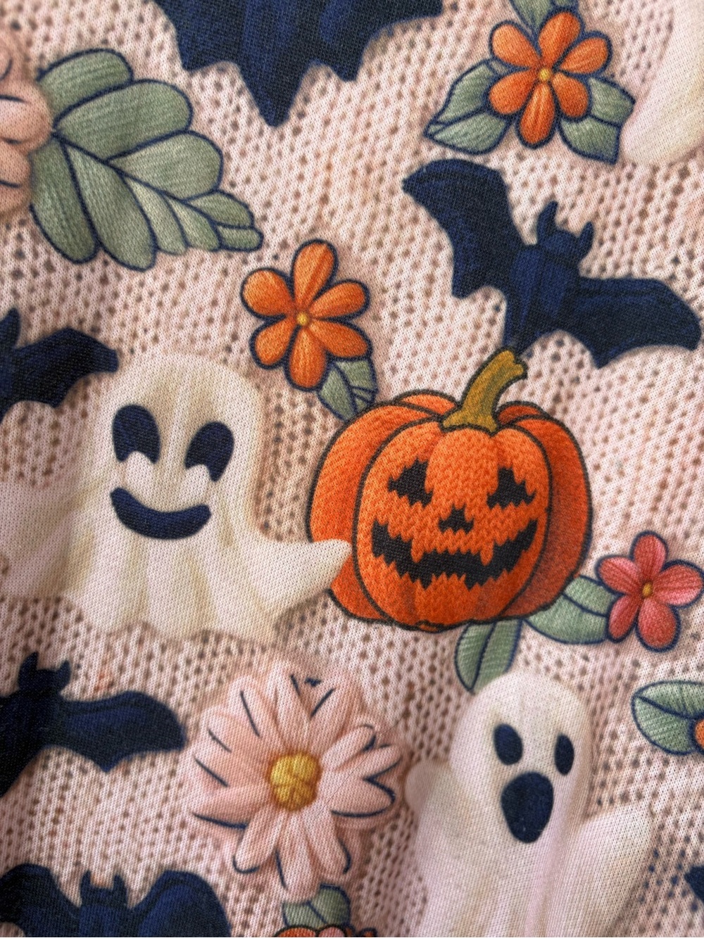 Women's Pink Halloween Pullover Sweatshirt with Pumpkins & Ghosts